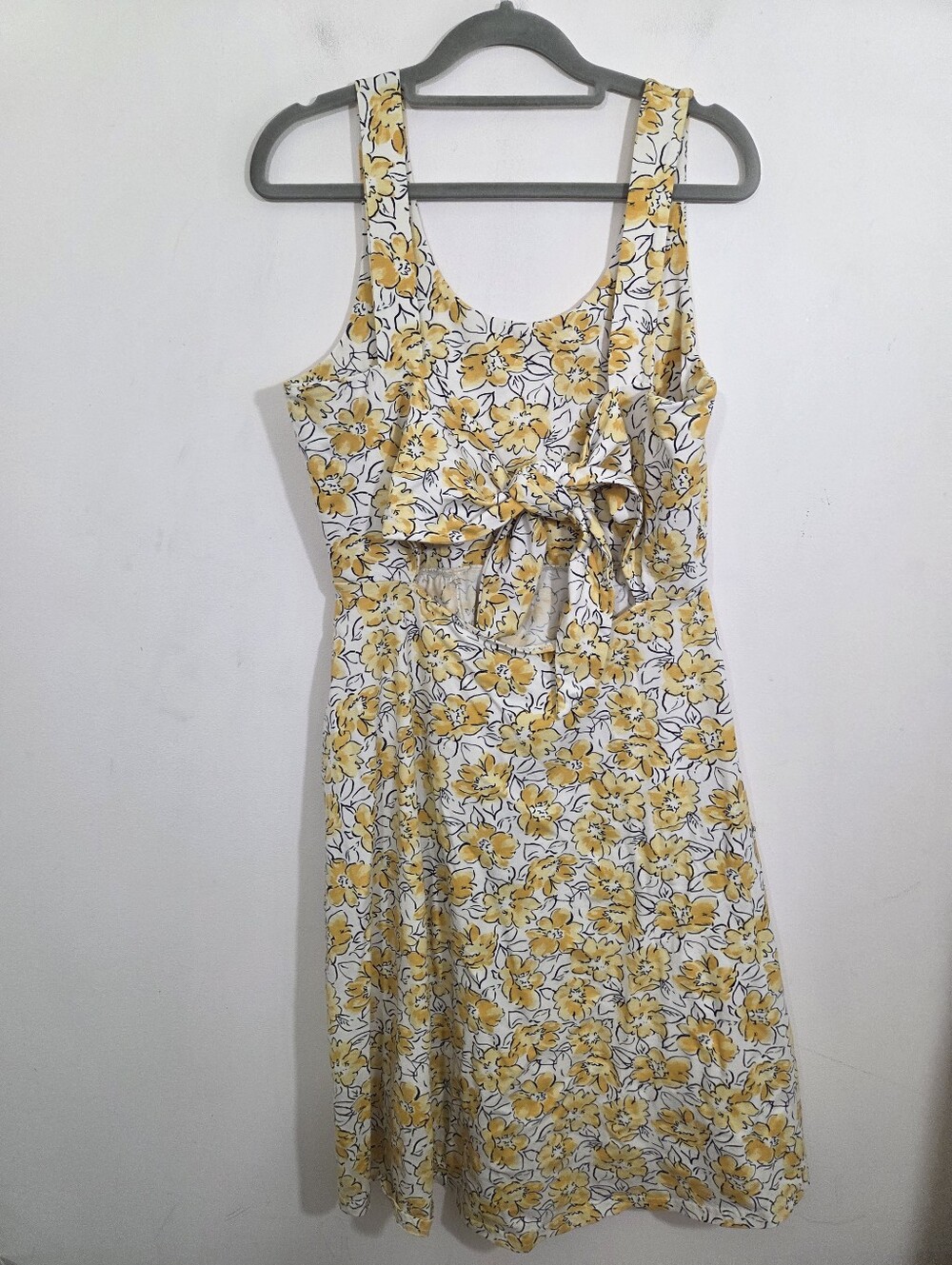 PACT Fit & Flare Tie Back Dress Reverie Floral Yellow Print Medium Cottagecore - Picture 4 of 10